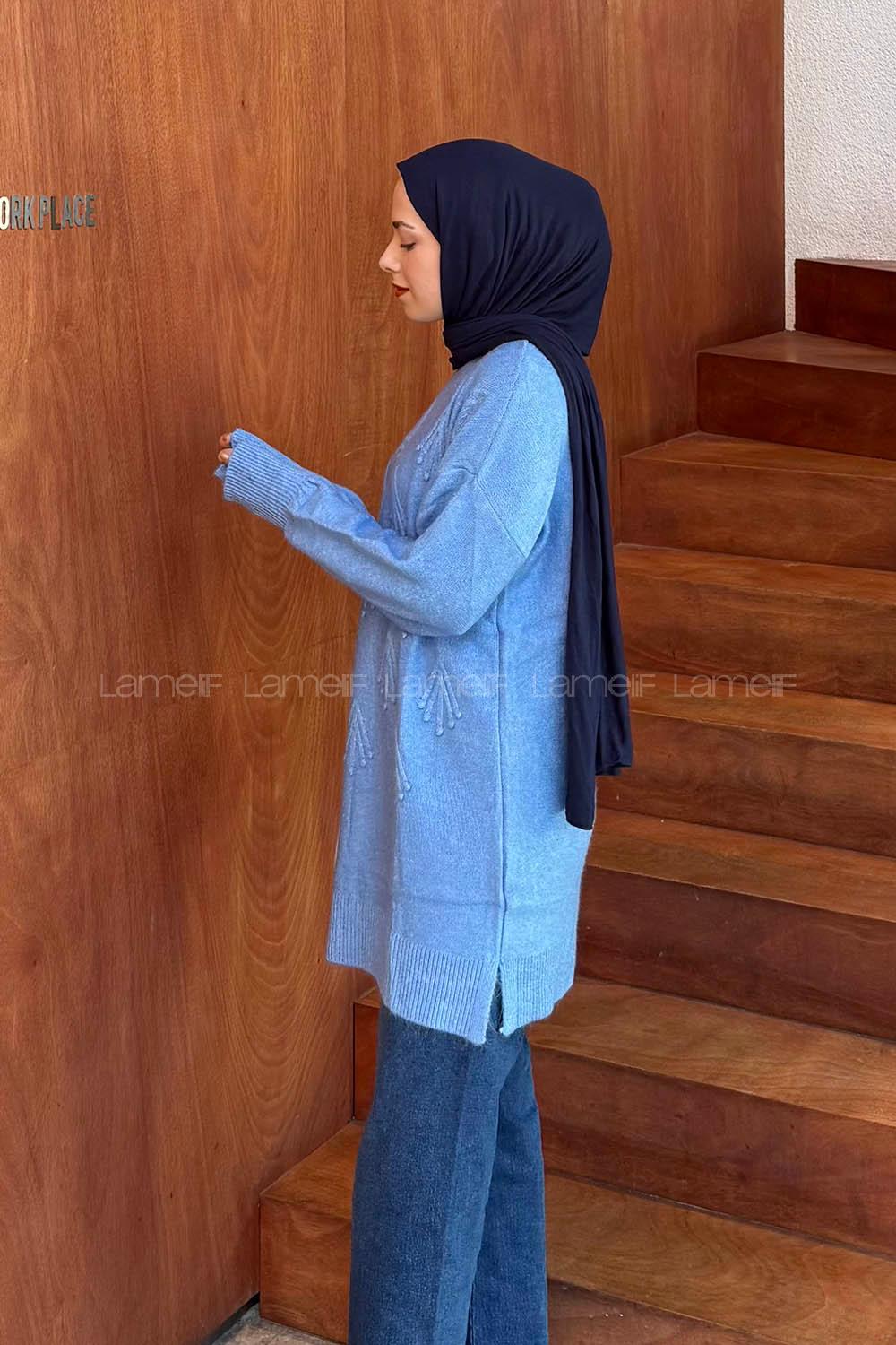 Lamelif Nakışlı Kazak Bebe Mavisi