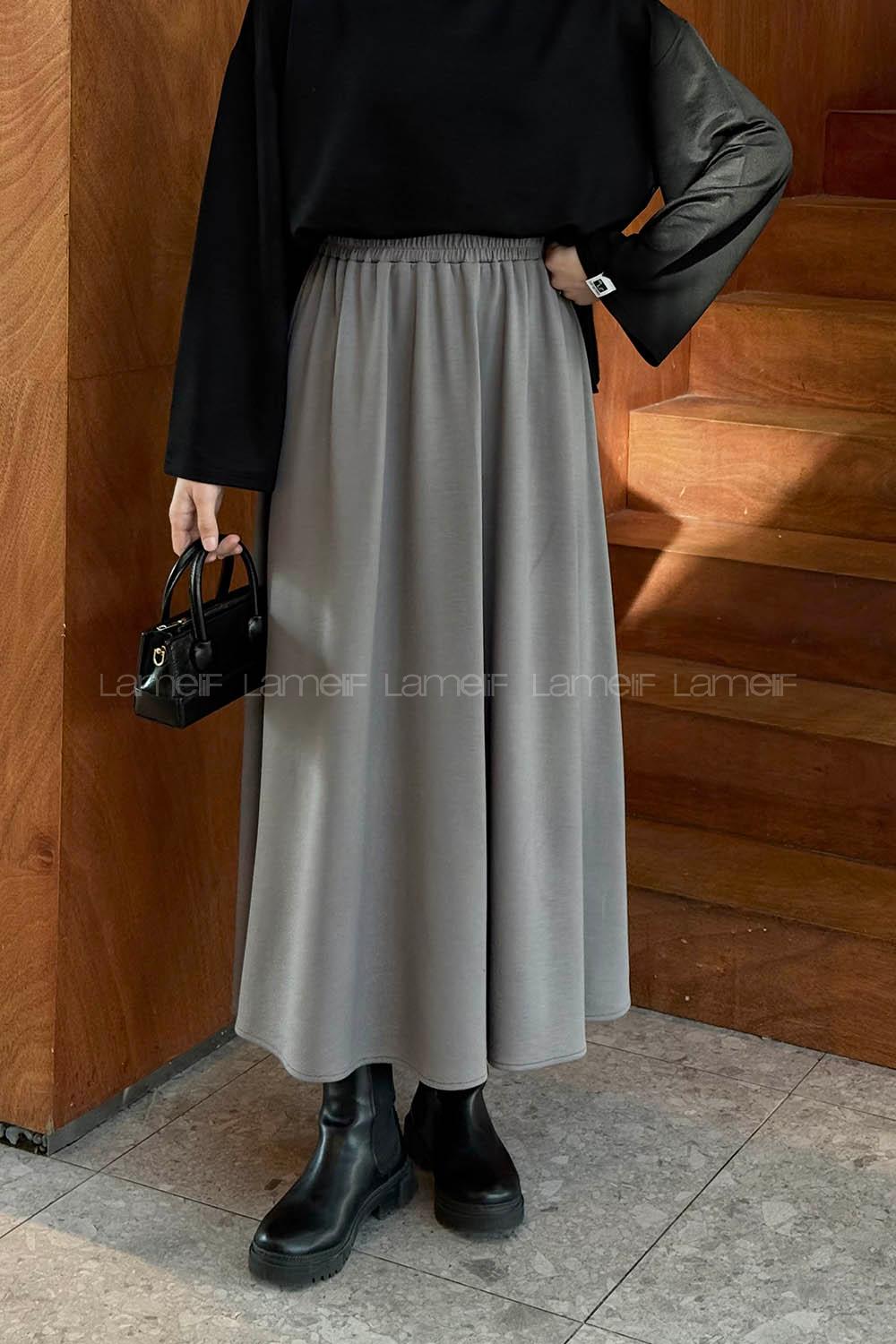 Lamelif Oysho Tesettür Etek Gri