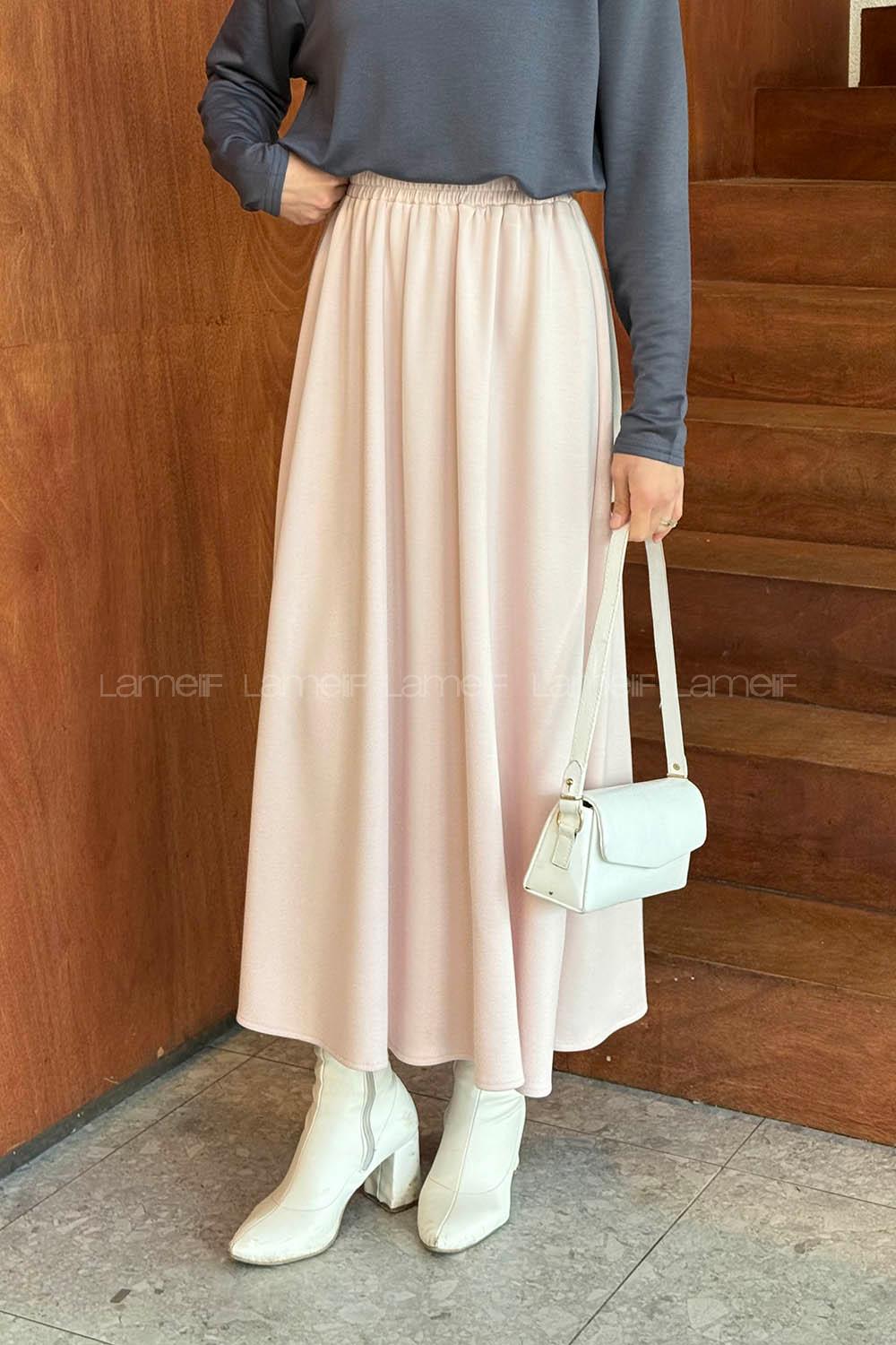 Lamelif Oysho Tesettür Etek Pudra