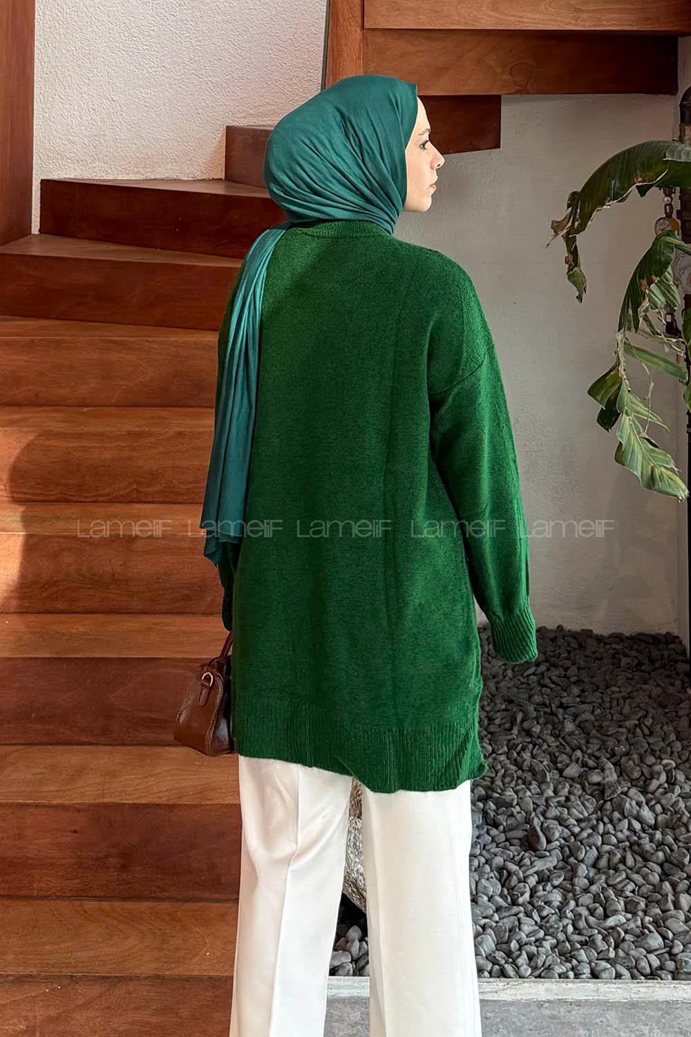 Lamelif Triko Tesettür Kazak Çimen Yeşili