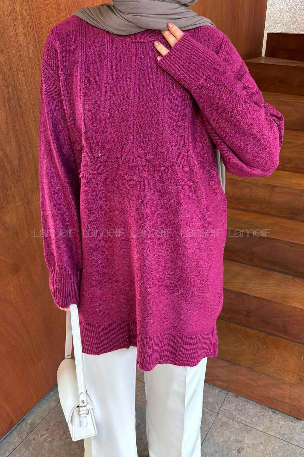 Lamelif Triko Tesettür Kazak Fuşya