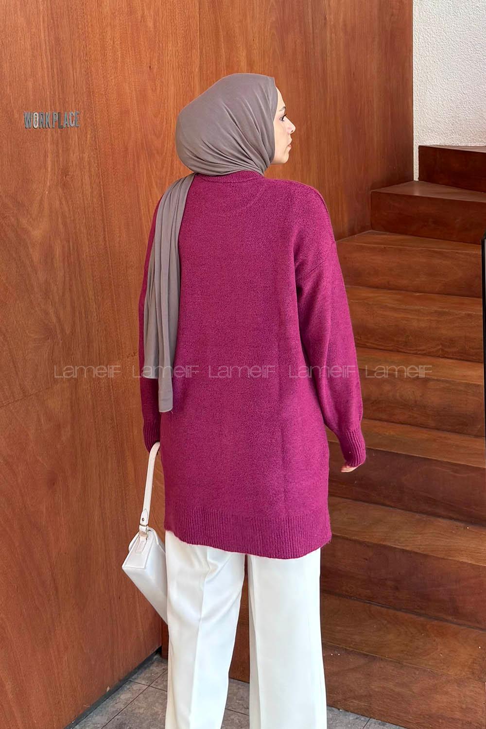 Lamelif Triko Tesettür Kazak Fuşya