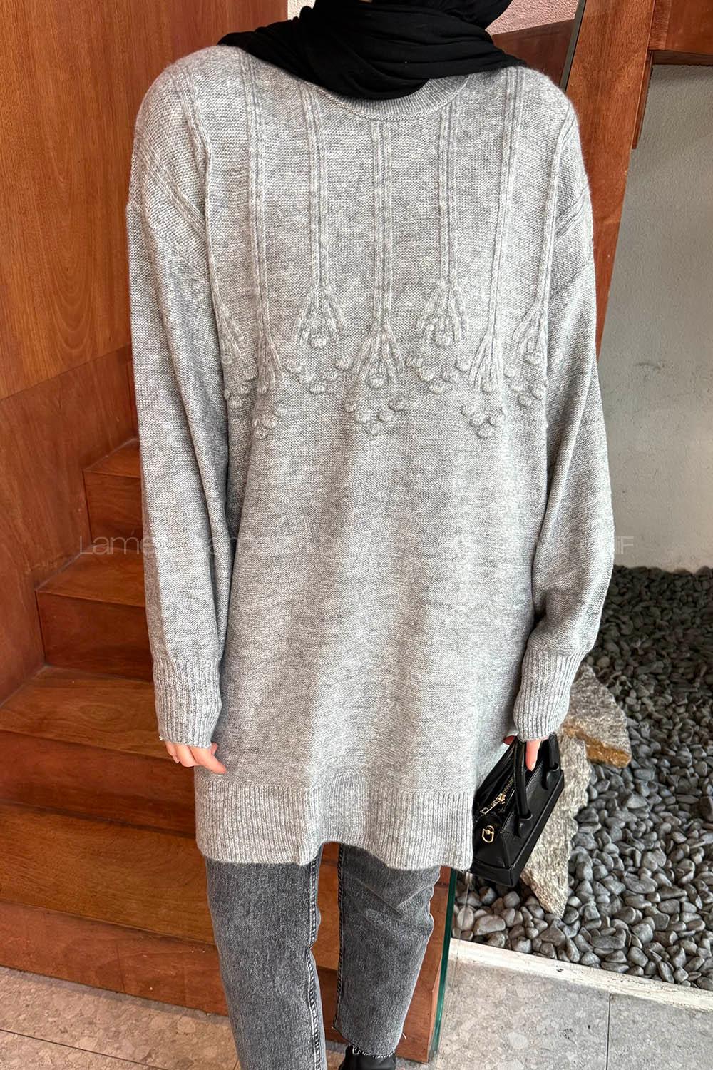 Lamelif Triko Tesettür Kazak Gri