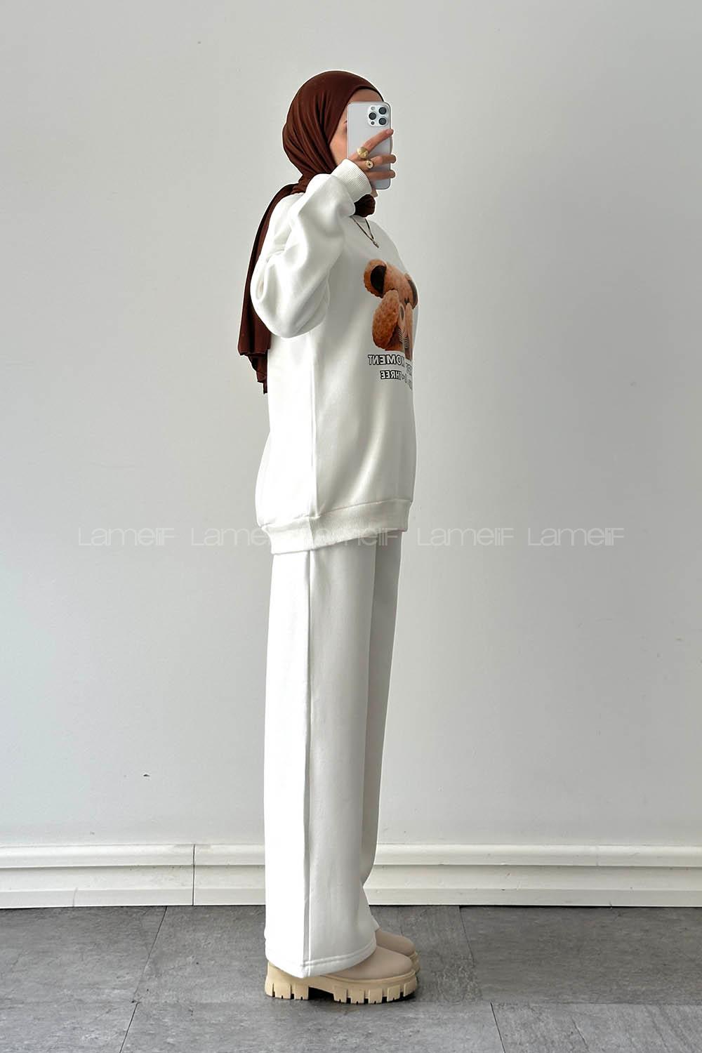 Lamelif Ayıcık Baskılı İkili Takım Beyaz