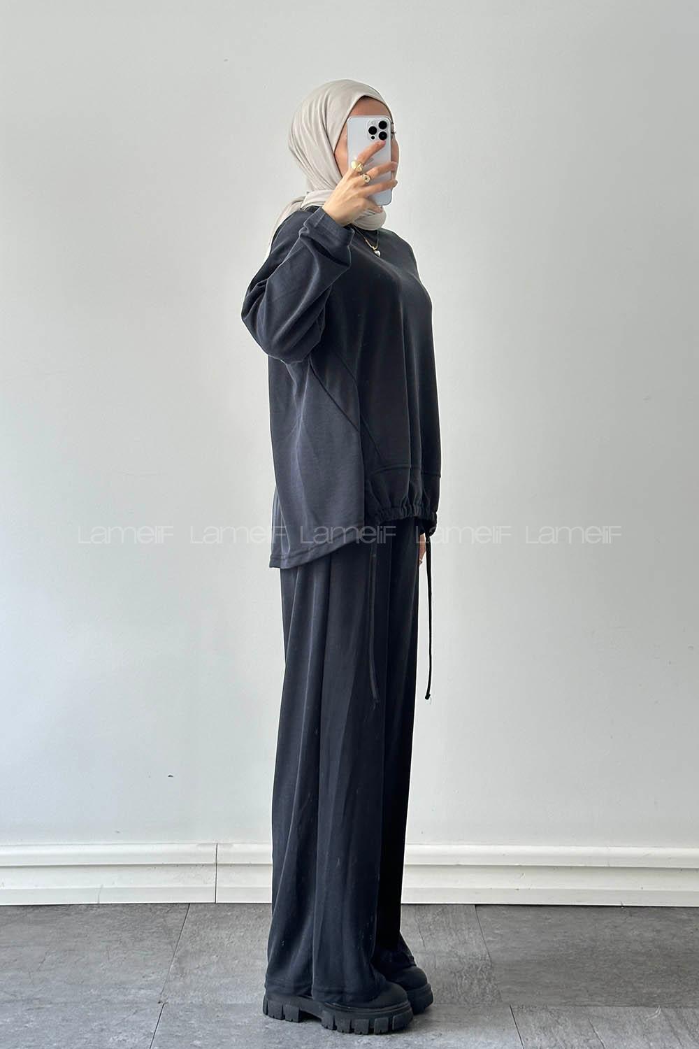 Anthracite Crew Neck Long Arm Cotton Regular Trousers Comfortable Suit