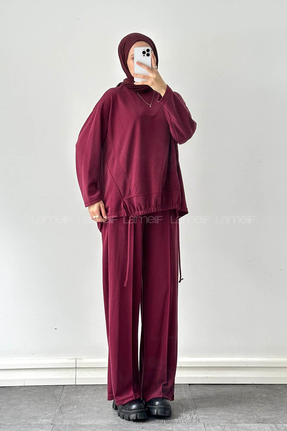 Lamelif Bağcıklı İkili Takım Bordo