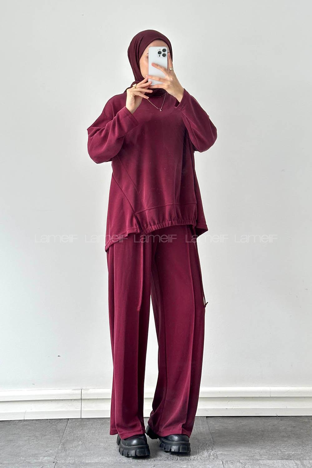 Lamelif Bağcıklı İkili Takım Bordo