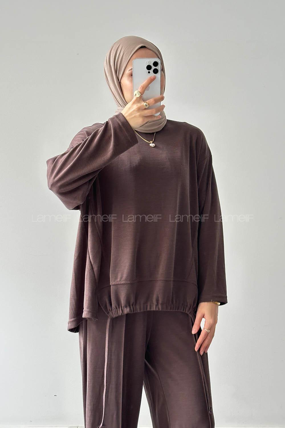 Lamelif Bağcıklı İkili Takım Kahverengi