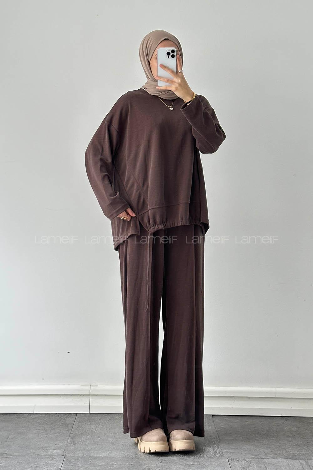 Lamelif Bağcıklı İkili Takım Kahverengi