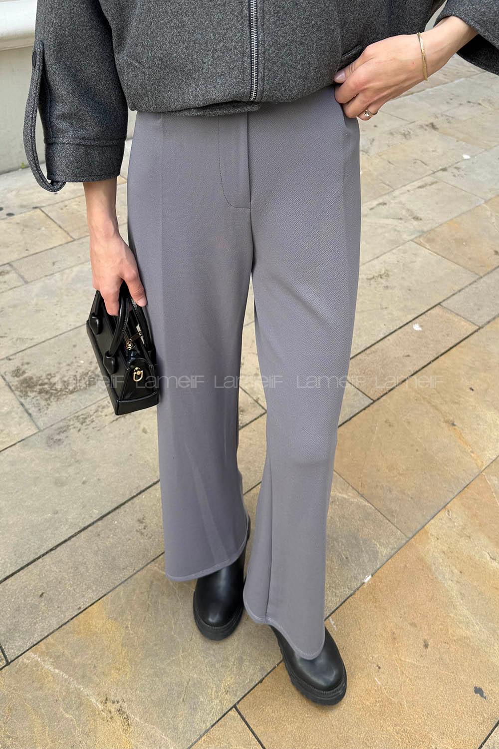 Gray Crepe Fabric High Waist Comfortable Pants