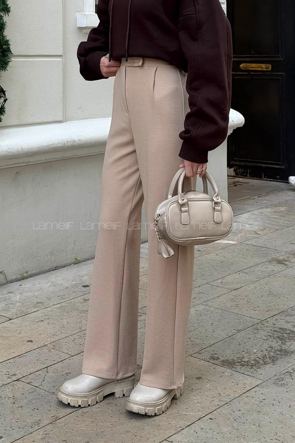 Brown With Milk Crepe Fabric High Waist Comfortable Pants