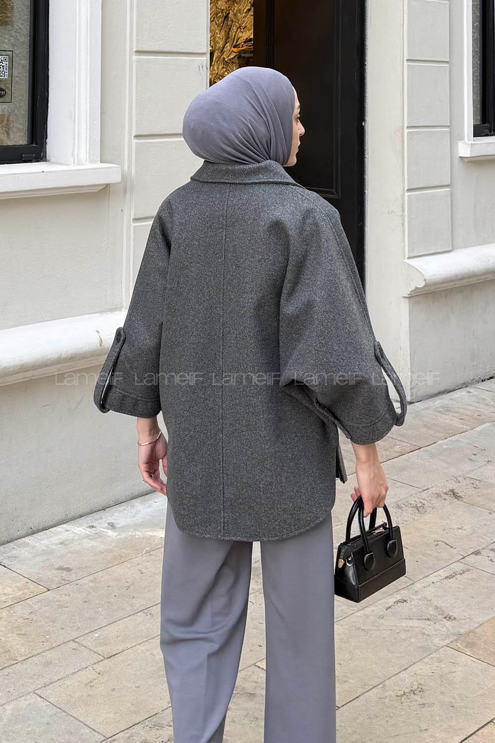 Lamelif Fermuarlı Kaşe Kaban Antrasit