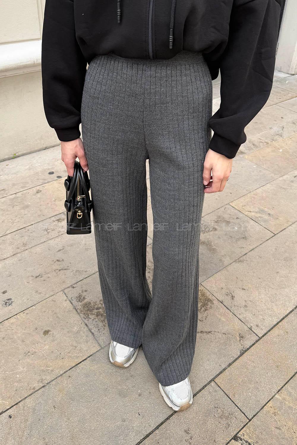 Lamelif Fitilli Triko Pantolon Gri