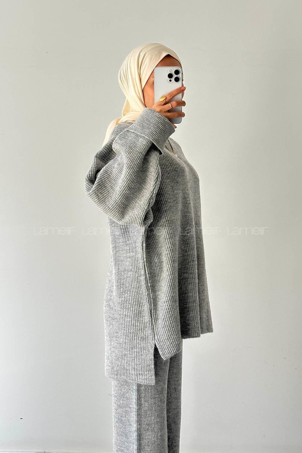 Lamelif Fitilli Triko Takım Gri