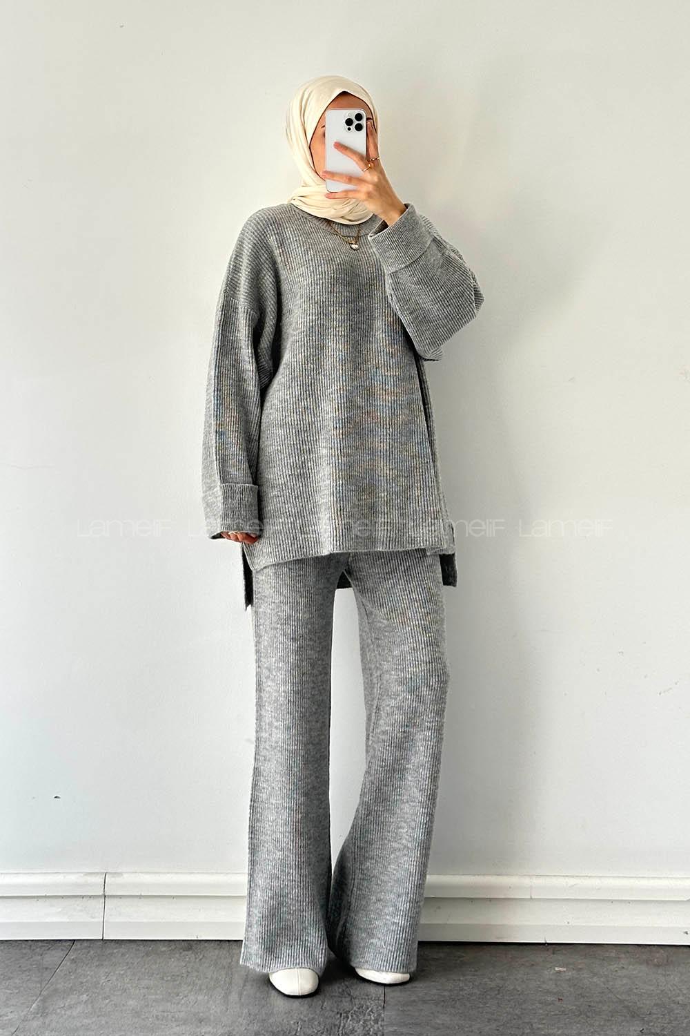 Lamelif Fitilli Triko Takım Gri