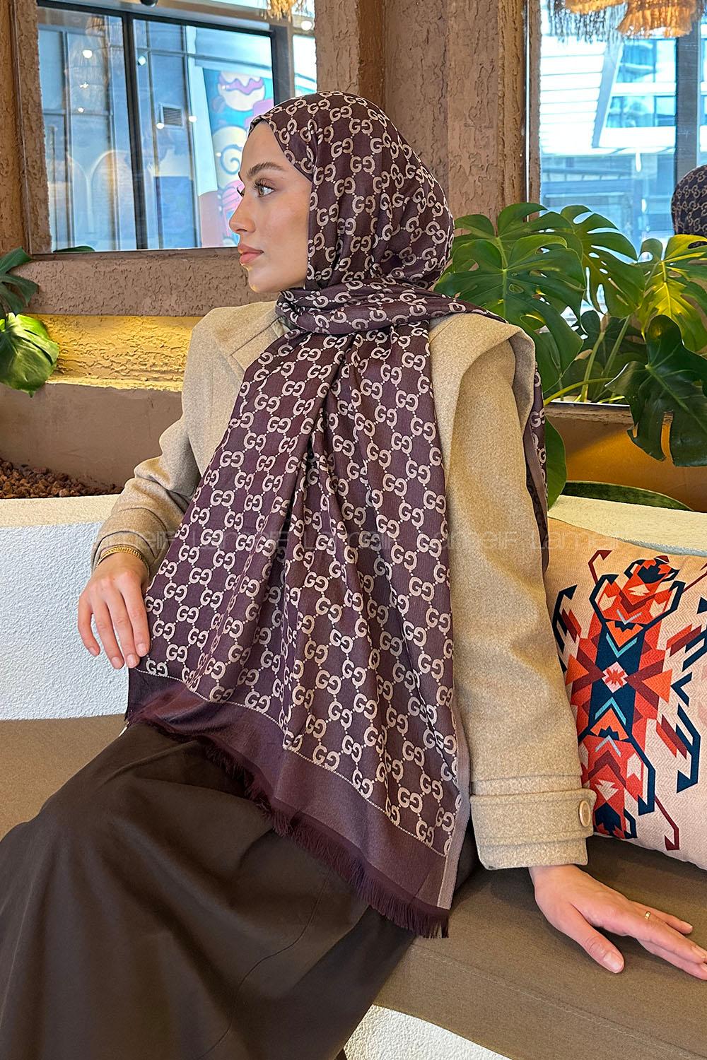 Lamelif G Desen Kaşmir Çift Taraflı Şal Mürdüm