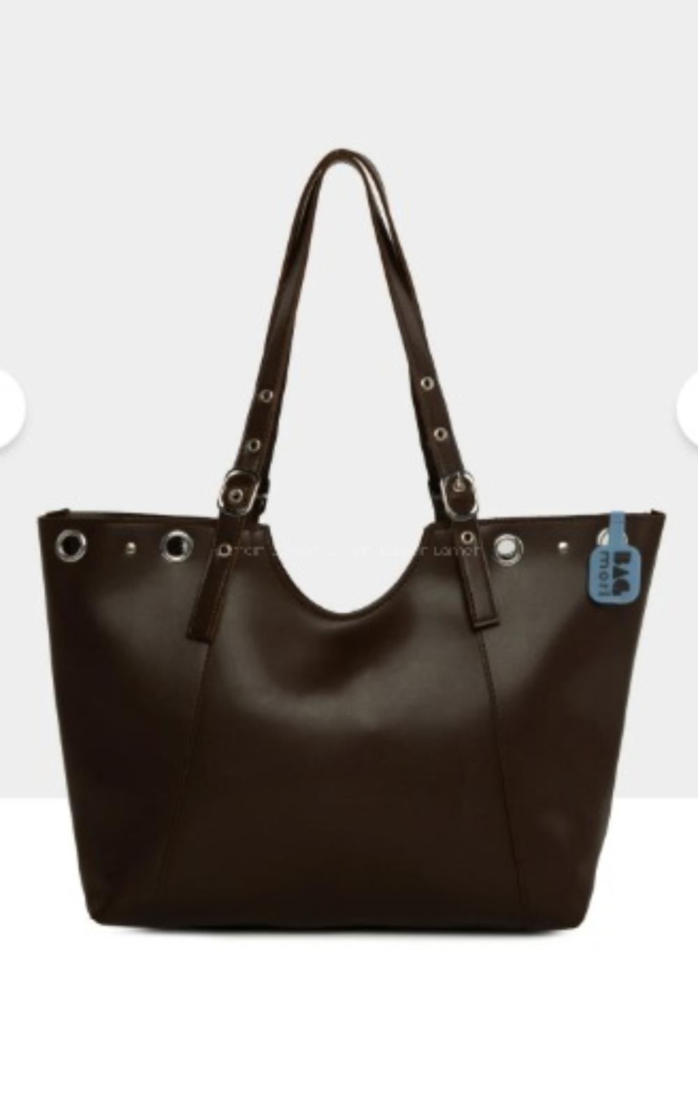 Lamelif Gümüş Halka Detaylı Kadın Omuz Çantası Acı Kahve