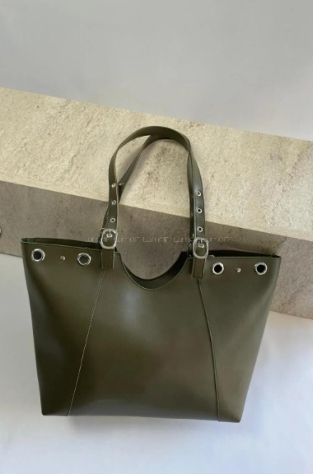 Lamelif Gümüş Halka Detaylı Kadın Omuz Çantası Haki