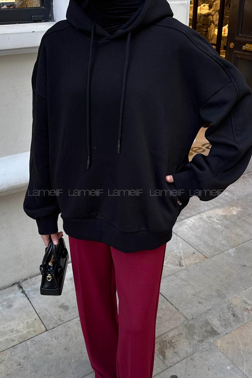Black Hood Neck Long Arm Sweatshirt