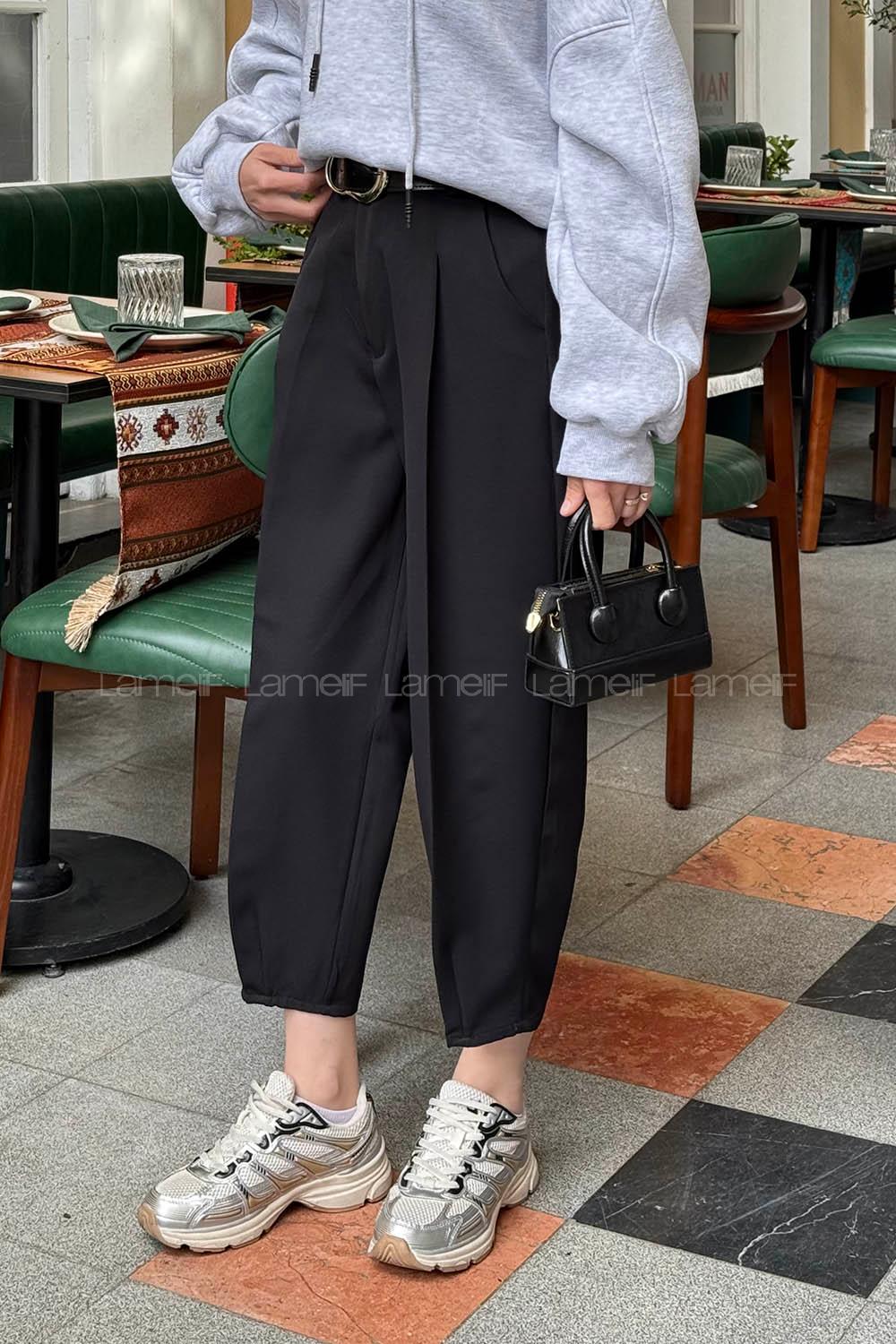 Lamelif Kemerli Havuç Pantolon Siyah