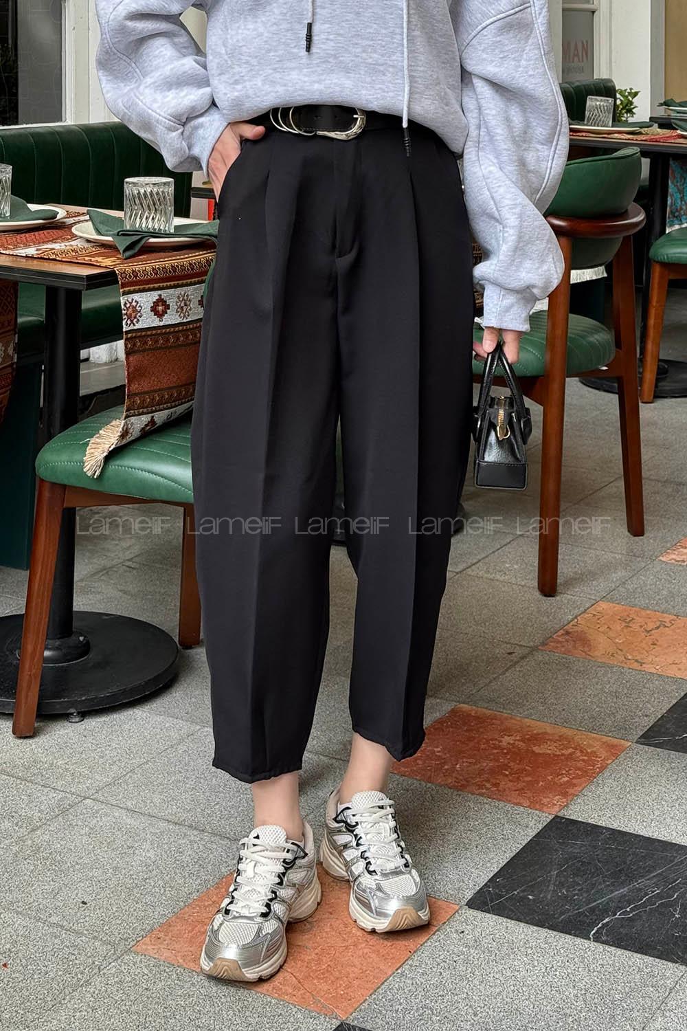 Lamelif Kemerli Havuç Pantolon Siyah