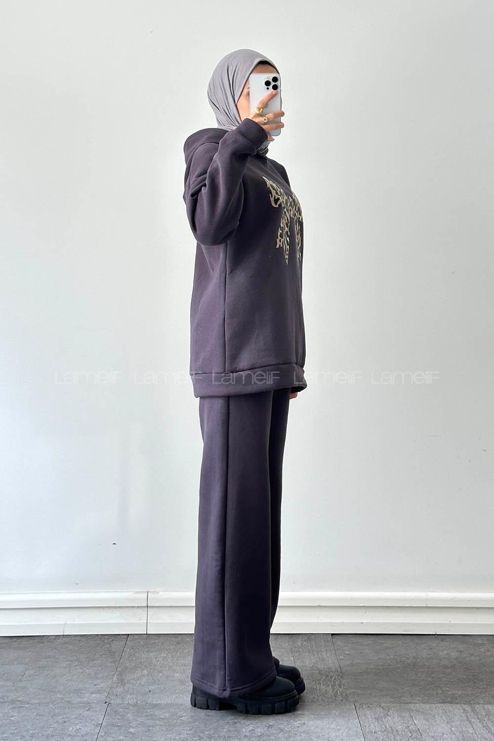 Lamelif Kurdele Baskılı Takım Antrasit