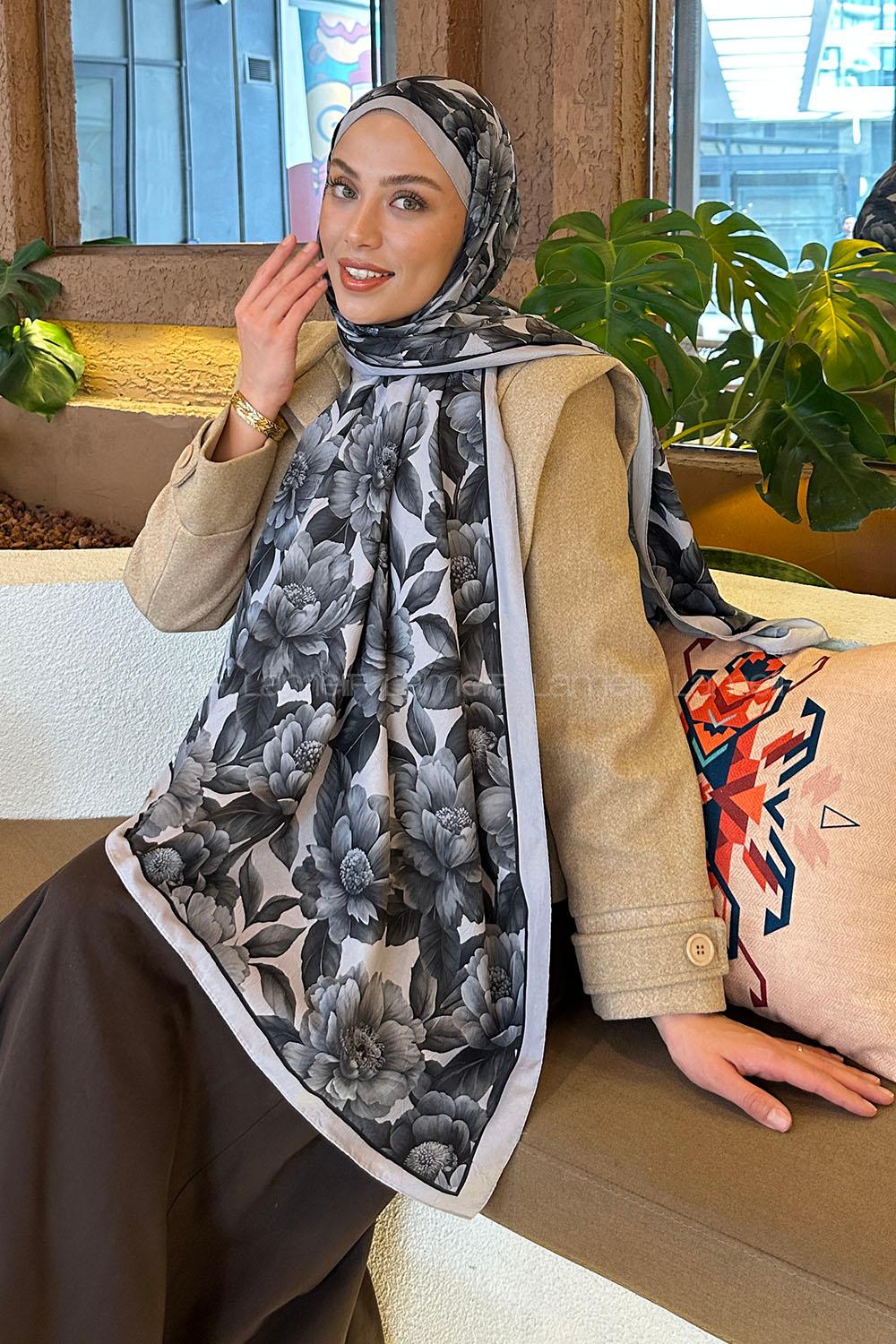 Gray Cotton Fabric Striped Printed Shawl