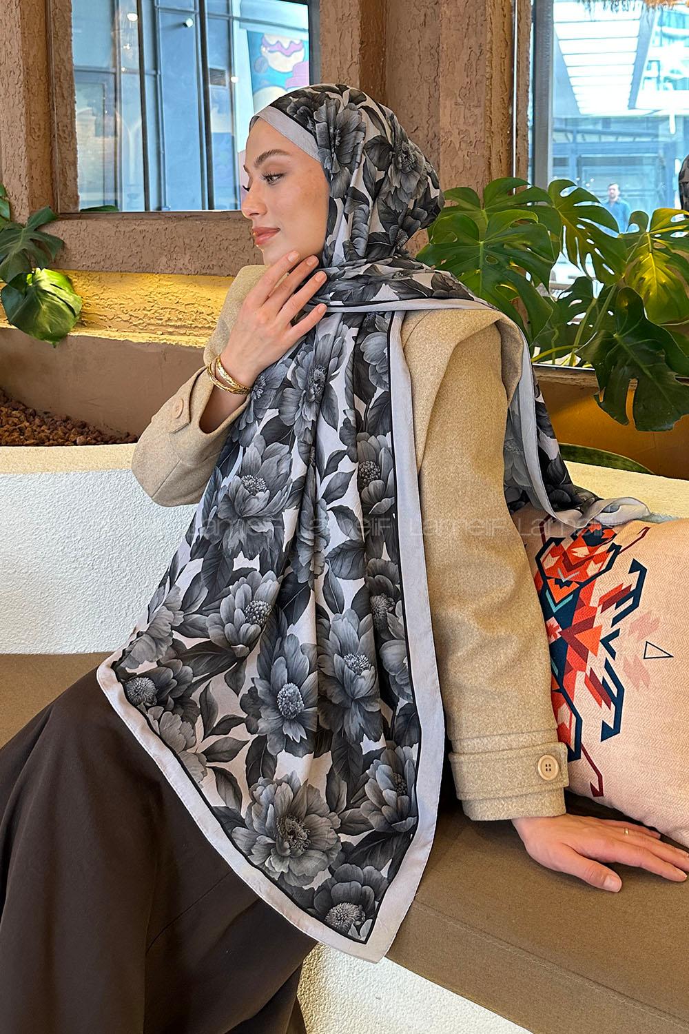 Gray Cotton Fabric Striped Printed Shawl