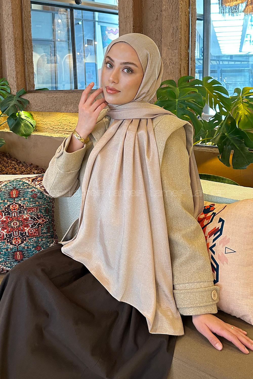 Sand Beige Cotton Straight Shawl