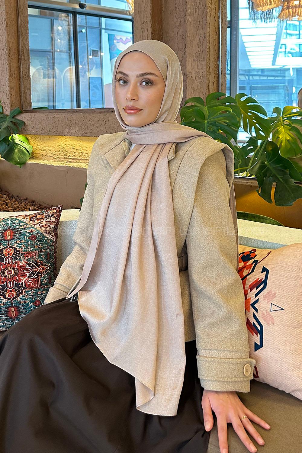 Sand Beige Cotton Straight Shawl