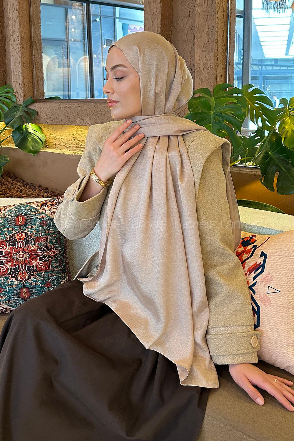 Sand Beige Cotton Straight Shawl