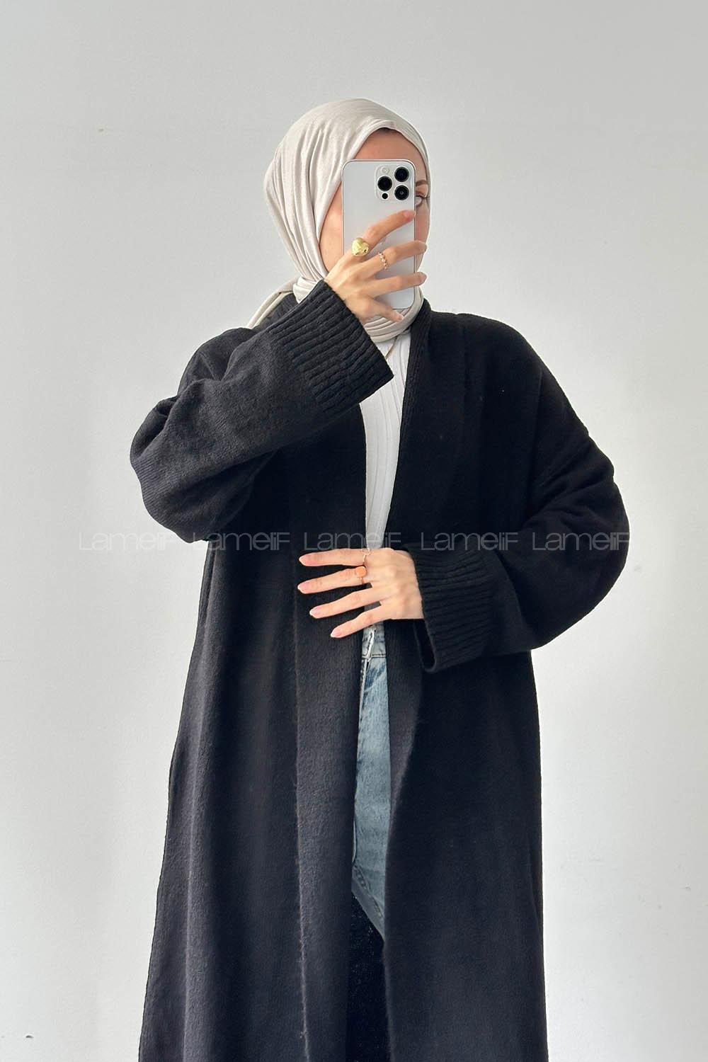 Lamelif Uzun Tesettür Hırka Siyah