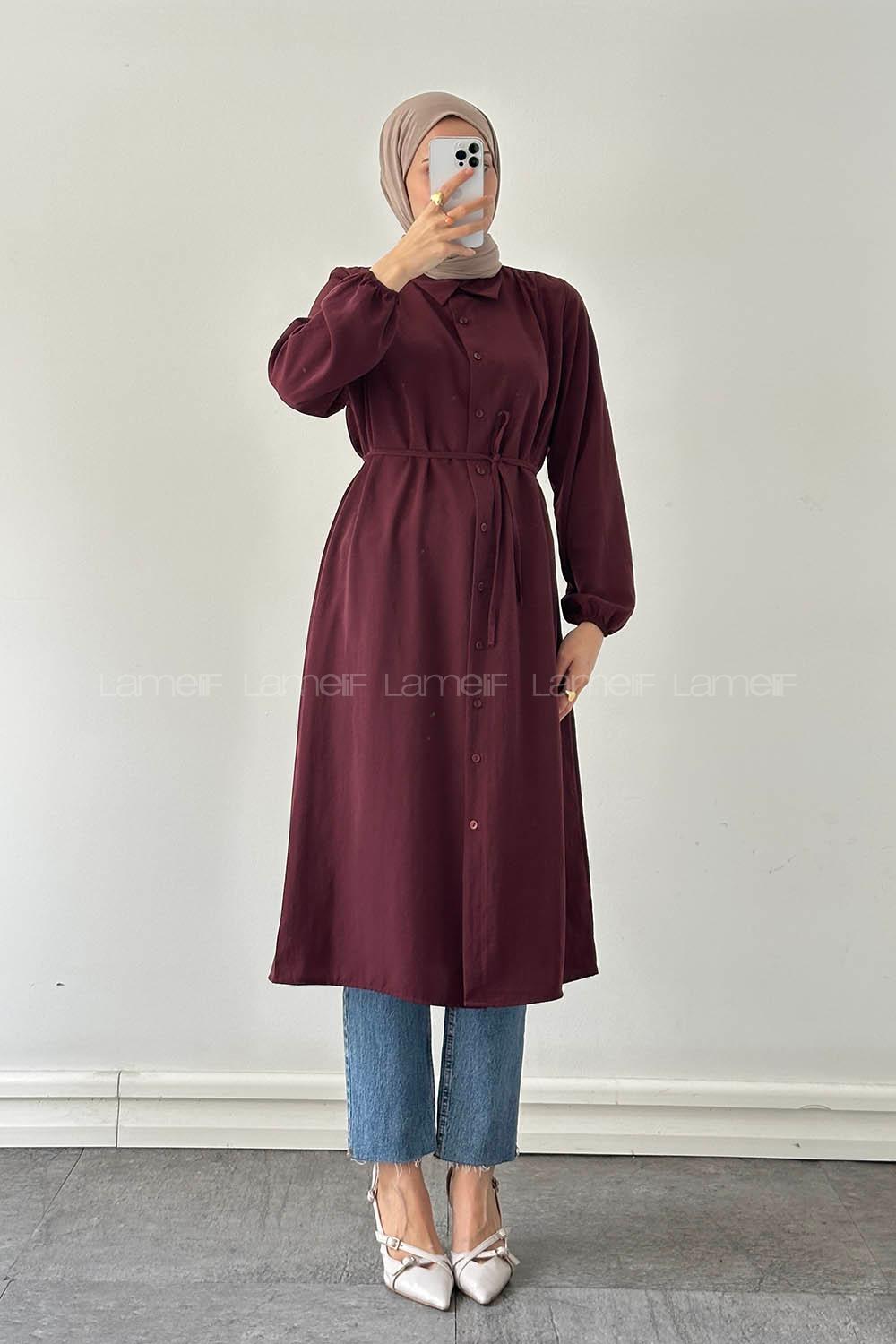 Lamelf Cupra Bağlama Detaylı Tunik Bordo