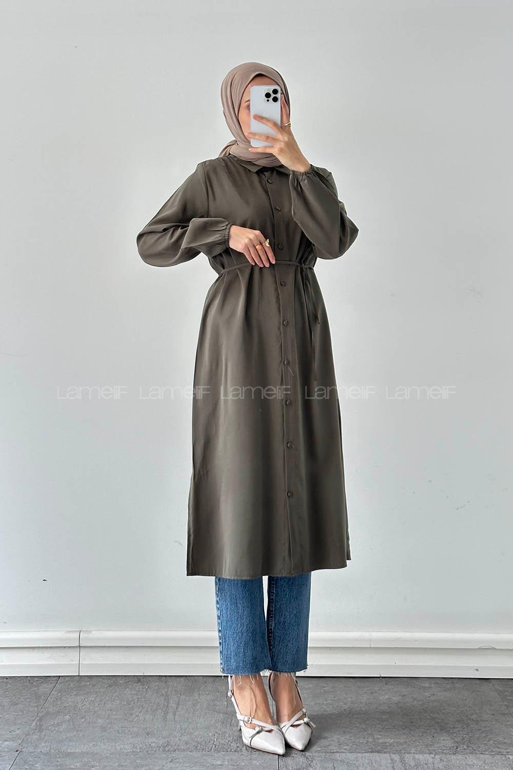 Khaki Shirt Collar Cupra Tunic