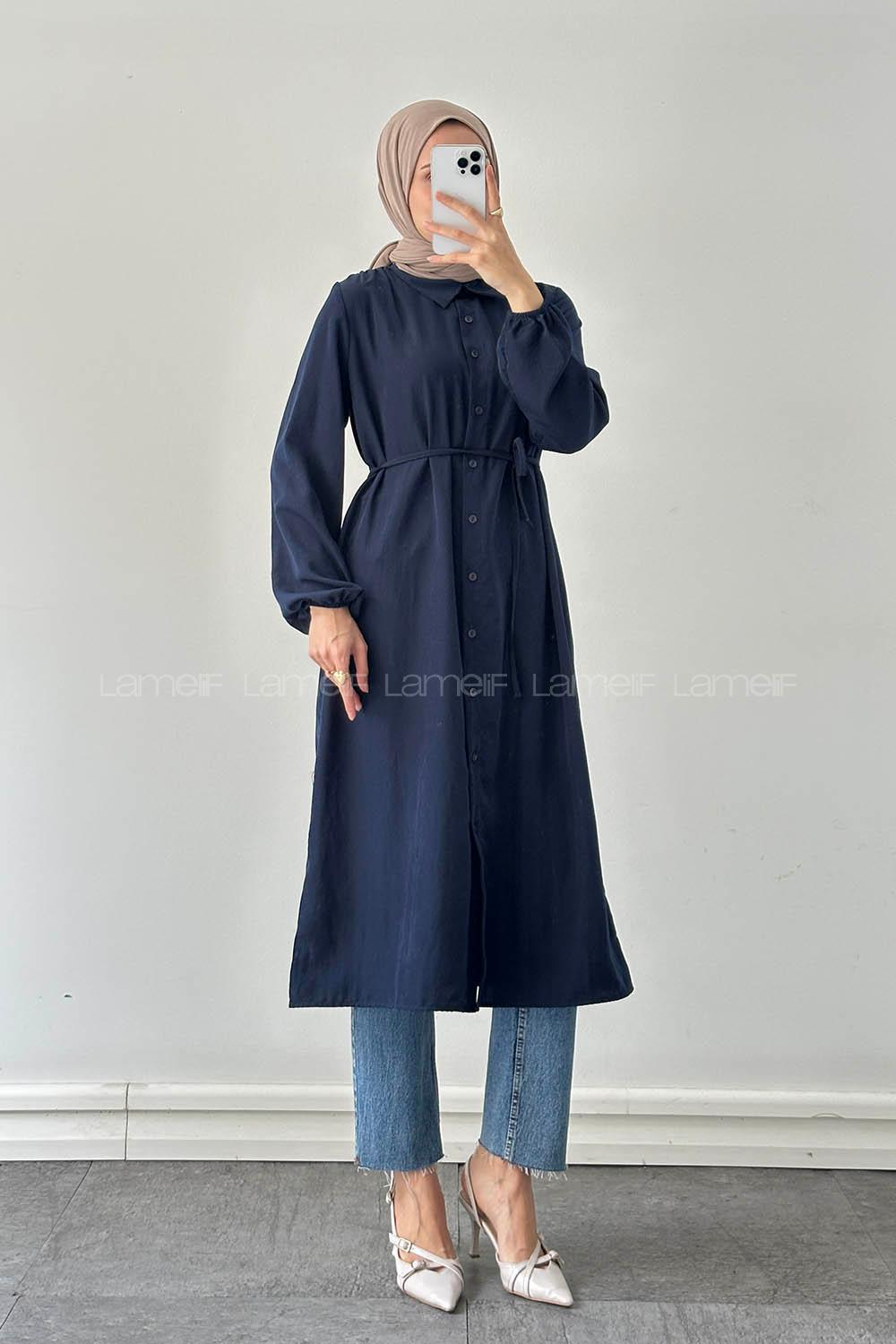 Navy Blue Shirt Collar Cupra Tunic