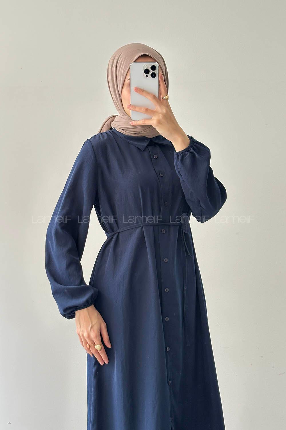 Navy Blue Shirt Collar Cupra Tunic