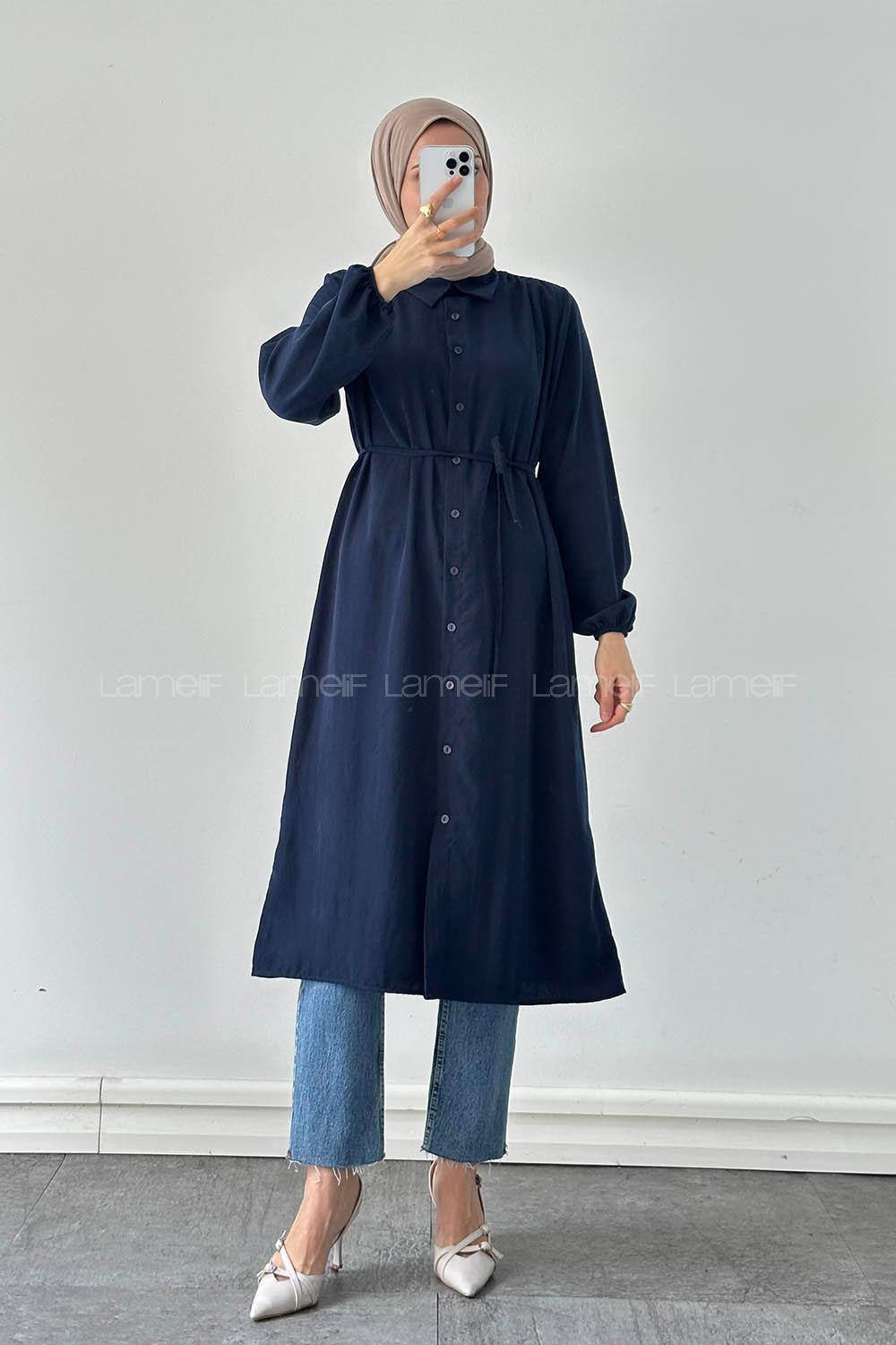 Navy Blue Shirt Collar Cupra Tunic