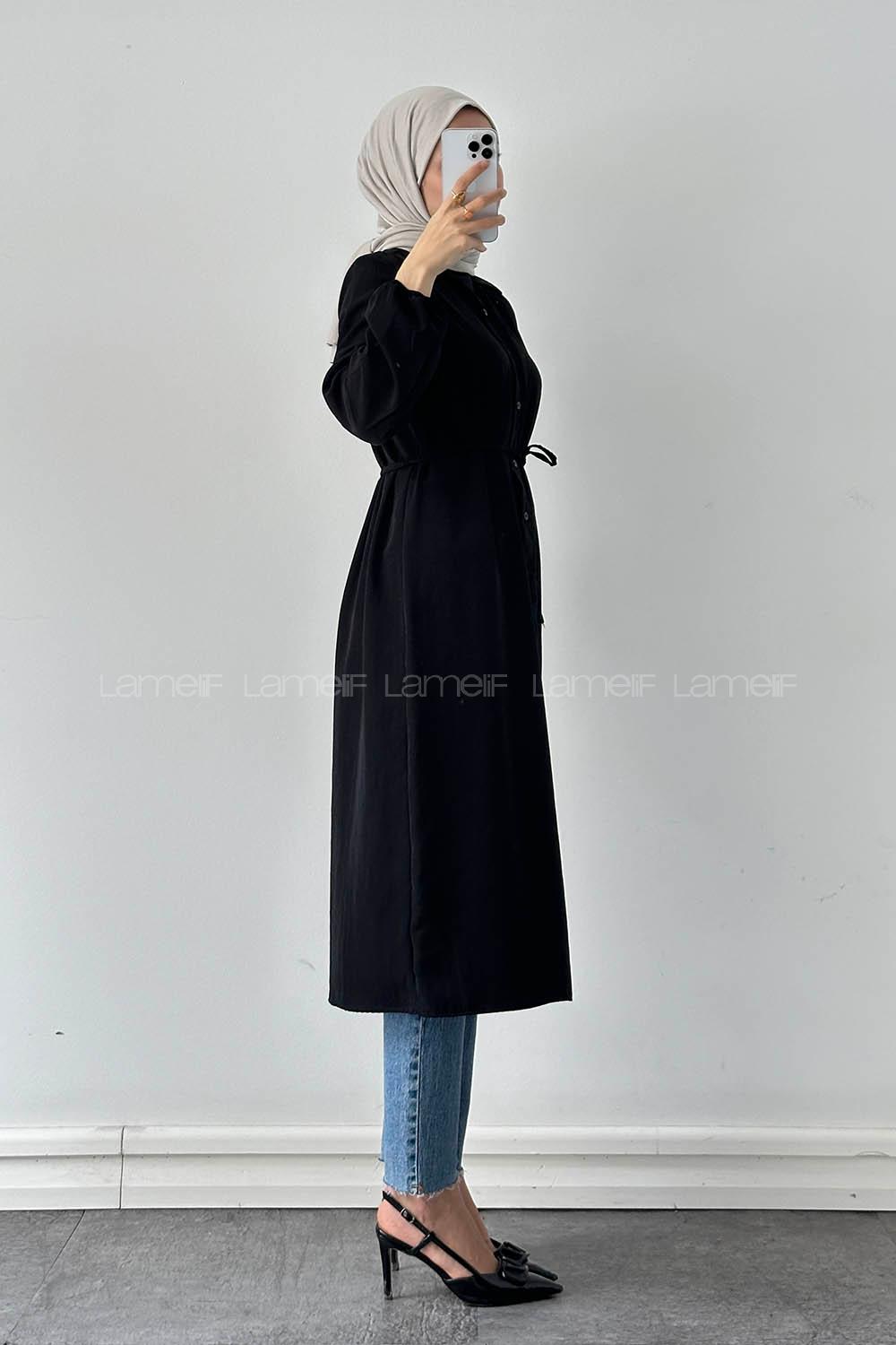 Lamelf Cupra Bağlama Detaylı Tunik Siyah