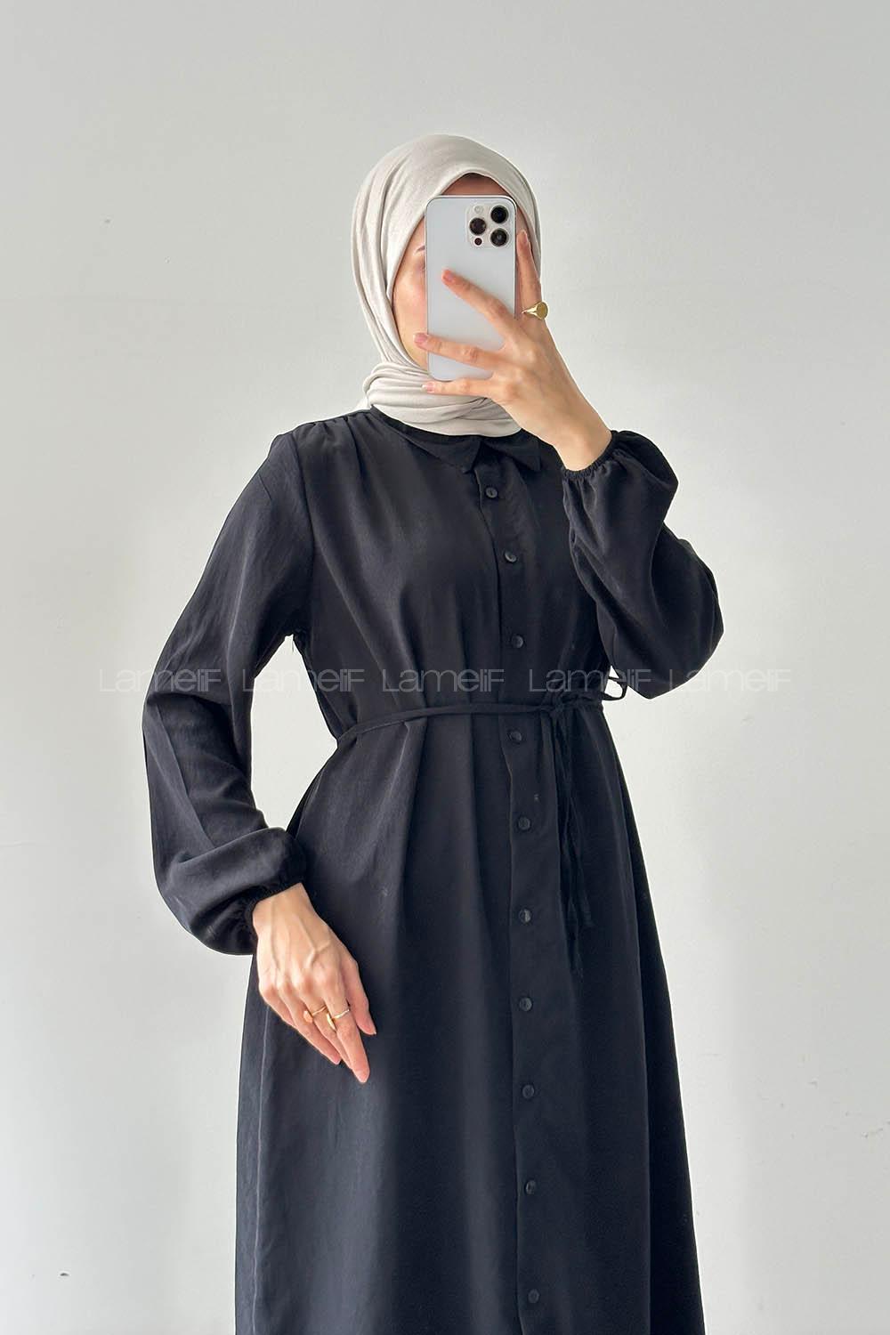 Lamelf Cupra Bağlama Detaylı Tunik Siyah