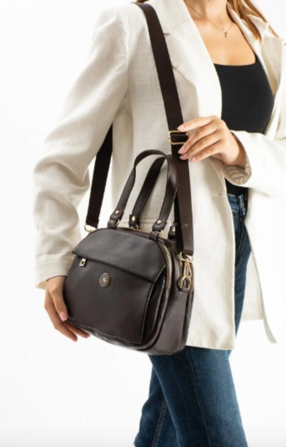 Lamelif Çok Gözlü El ve Omuz Çantası Geniş Hacim Fonsiyonel Bölmeli Çanta Acı Kahve