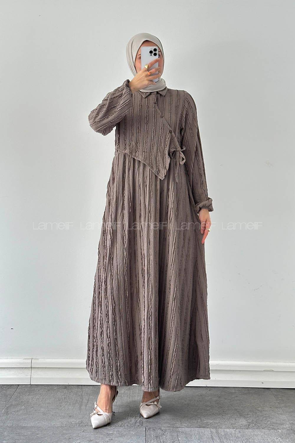 Lamelif Fırfır Detaylı Elbise Gri