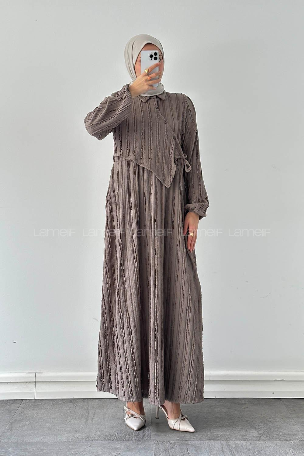 Lamelif Fırfır Detaylı Elbise Gri