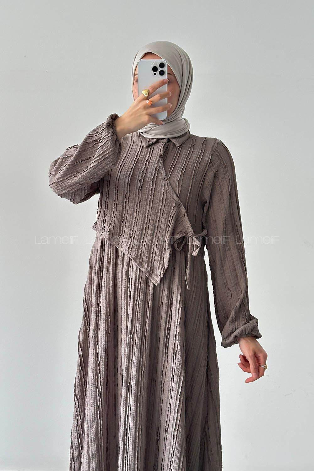 Lamelif Fırfır Detaylı Elbise Gri