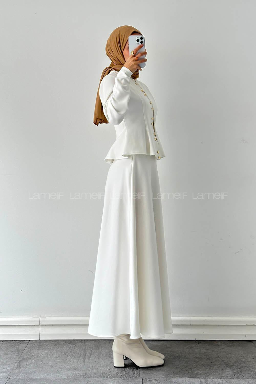 Lamelif Scuba Çıt Çıtlı İkili Takım Beyaz