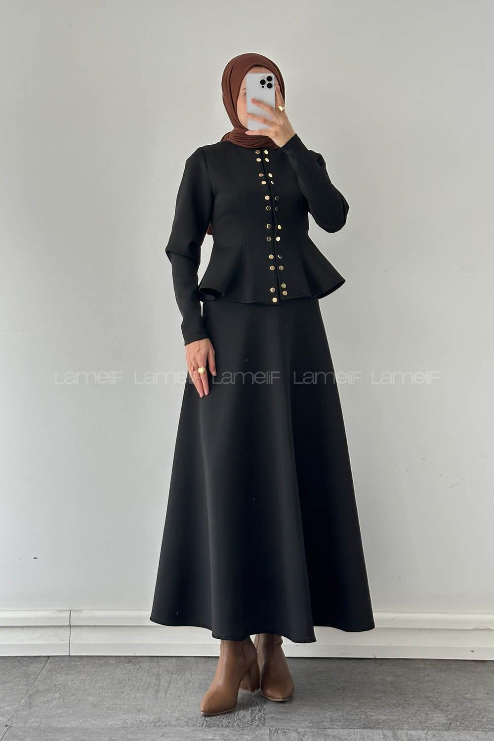 Lamelif Scuba Çıt Çıtlı İkili Takım Siyah