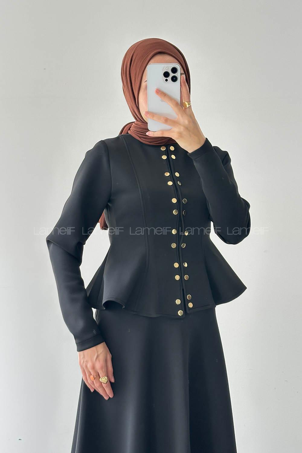 Lamelif Scuba Çıt Çıtlı İkili Takım Siyah