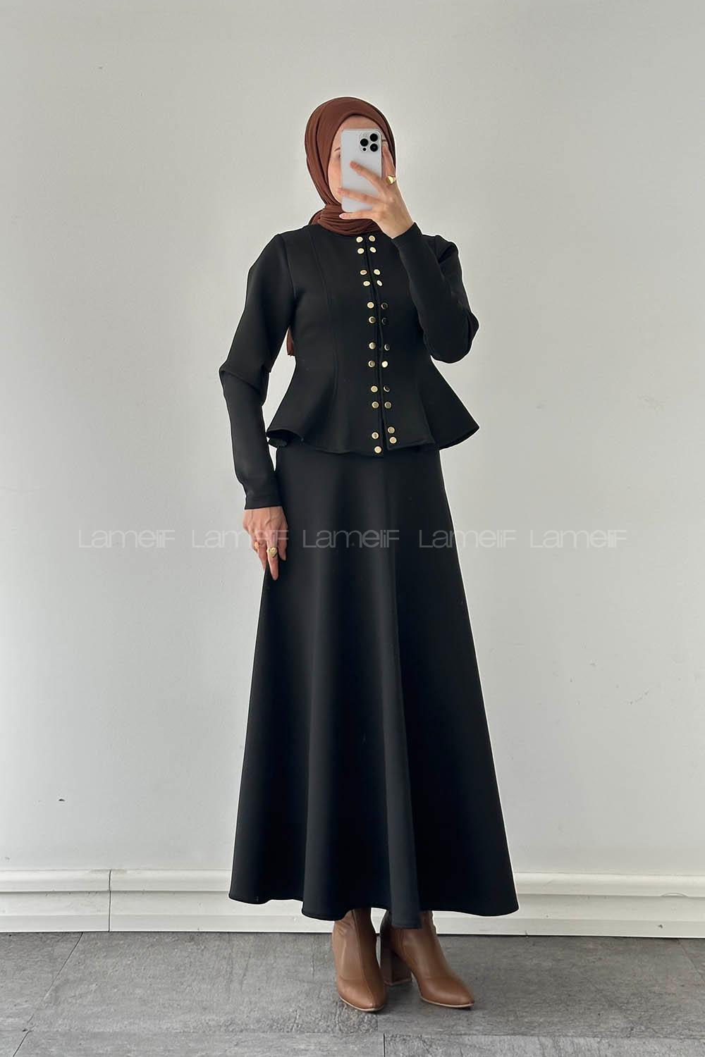 Lamelif Scuba Çıt Çıtlı İkili Takım Siyah