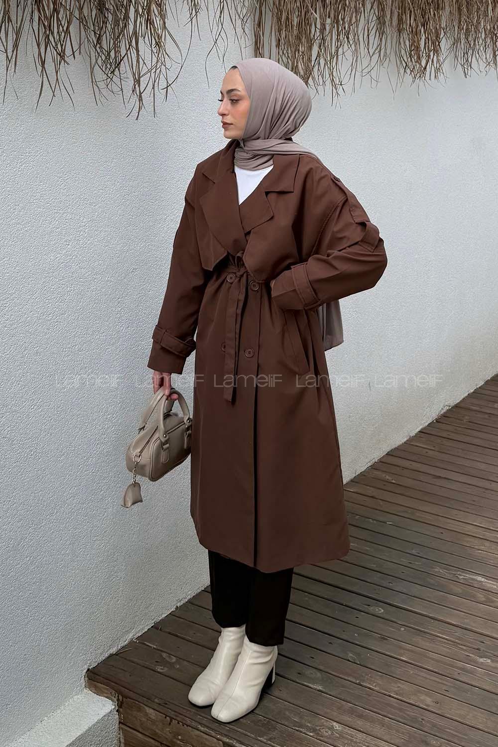 Bitter Brown Long Arm Poplin Fabric Trench Coat