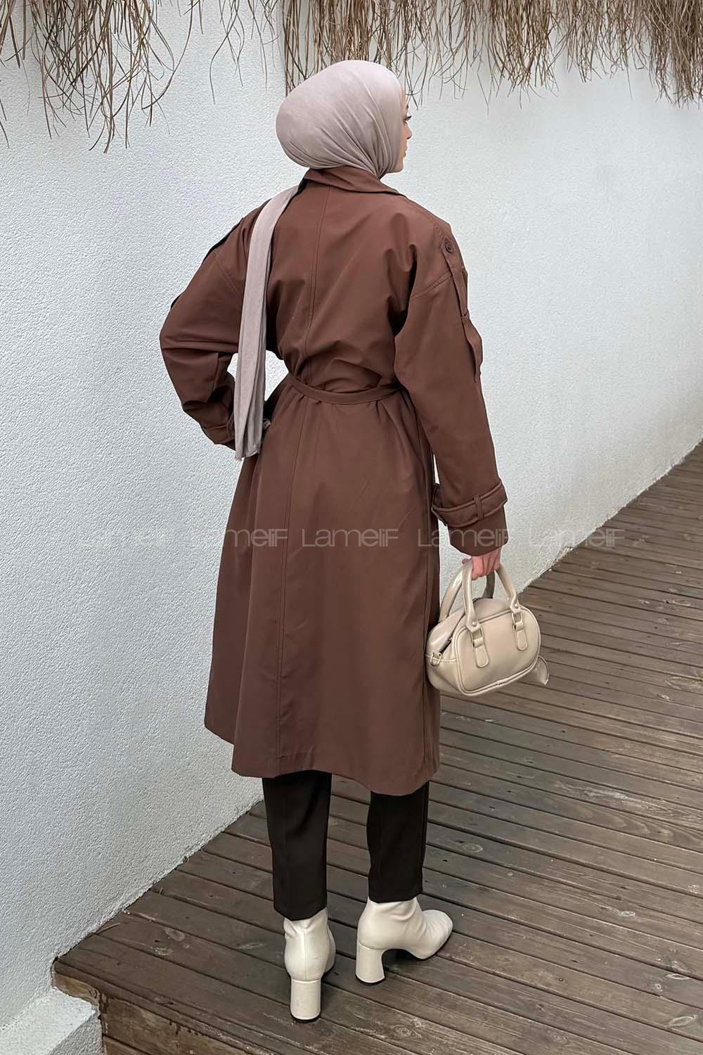 Bitter Brown Long Arm Poplin Fabric Trench Coat