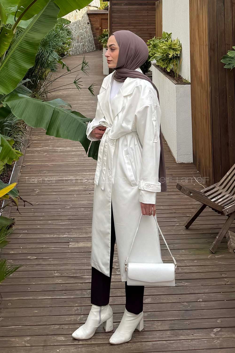 White Long Arm Poplin Fabric Trench Coat